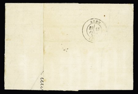 Alsace n°4 OBL petit cachet de fortune bleu "Amiens poste 1871" sur lettre pour Agen avec taxe française 30 DT en noir annulée plume. TB