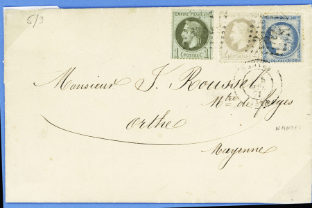 N°25 + 27 + 37 OBL GC2602 + T17 Nantes (5 sept 71) sur lettre pour Orthe (Mayenne). TB