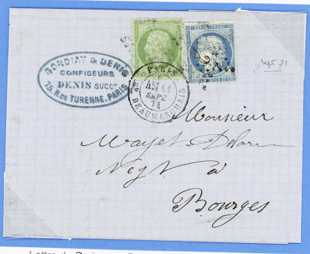 N°20 + 37 OBL étoile 12 + CAD "Paris Bd Beaumarchais" (11 sept 71) sur lettre pour Bourges. TB