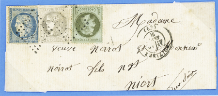 N°25 + 37 + 41 OBL losange de points + T17 Poitiers (12 sept 71) sur lettre pour Niort. TB