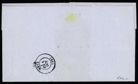 N°19, bande de 5 + n°37 OBL GC 3106 + T17 Remiremont (30.9.71) sur lettre pour Metz avec taxe 20 double trait en bleu. Rare et TB