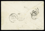 Alsace n°6 OBL CAD "Schirmeck" (6.9.71) + n°19 + 27 + 46 OBL PC du GC 420 (Belfort) sur lettre pour Saint Laurent du Pont. Rare AFF mixte avec émission de Bordeaux. TB