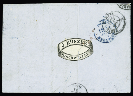 N° 25 + 27 + 37 OBL étoile bleue + Alsace n°6 OBL CAD "Bischweiler" (11.9.71) sur lettre pour Tours. Jolie pièce
