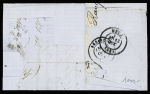 N°29 + Alsace n°6 en paire OBL CAD "Hayingen" (13.10.71) sur lettre pour Besançon avec au recto taxe double-trait 5c noir. RR et TB