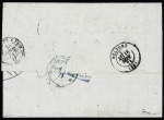 N°25, bande de 3 + 26 + 28 + 60 OBL GC 3942 + CAD T17 "Thizy (68)" (15 sept 71) sur lettre en double port pour Mulhouse avec taxe allemande 20 tampon façon manuscrite rayée et remplacée par une taxe 40 au crayon bleu