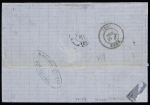 Alsace n°6 en paire + France n°60, 2 pièces OBL CAD "Puttlingen" (16.11.71) sur lettre en double port surrafrnachie pour Paris. Cas exceptionnel d'utilisation du CAD allemand sur timbres français. RR et TB