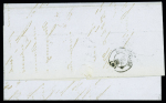 Lettre de Livourne pour Montpellier avec petite marque encadrée bleue "Per Vapore" + CAD d'entrée rouge "1 TOSC 1 Marseille" (1859) et taxe 6 tampon façon manuscrite. TB