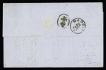 N°22, 2 pièces, OBL GC 2240 + T15 "4 Marseille 4 (12)" (1863) sur lettre pour Naples avec cachet ovale bleu "Giraud frères Marseille Commissres expéditeurs". TB