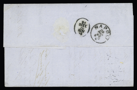 N°22, 2 pièces, OBL GC 2240 + T15 "4 Marseille 4 (12)" (1863) sur lettre pour Naples avec cachet ovale bleu "Giraud frères Marseille Commissres expéditeurs". TB