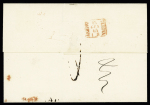Lettre de Marseille pour Gênes avec CAD de paquebot "Pausilippe *" (1864) + taxe 6 manuscrite et griffe rouge "Piroscafi postali francesi", (Salles n°809), ind 16. TB