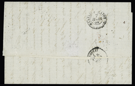 Italie n°23, 2 pièces, OBL rect de points 184 + CAD Napoli (1869) sur lettre pour Annonay avec CAD d'entrée rouge "Italie Marseille". TB