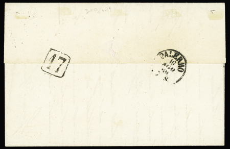 N°31, 2 pièces, OBL ancre noire + cachet rect noir Piroscafi postali francesi" + CAD rond noir "Ligne X PAQ. FR. n°2" (1869) sur lettre de Marseille pour Palerme. TB