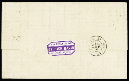 N°78 OBL CAD "Philippeville bat a vap" (1876) répété à côté sur lettre de Bône pour Marseille (S497 B), ind 15. TB