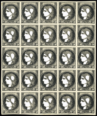 N°372 essai en noir bloc de 25 du coussinet d'impression pour le calage et la mise au point avec découpe manuelle du visage. RR et TB