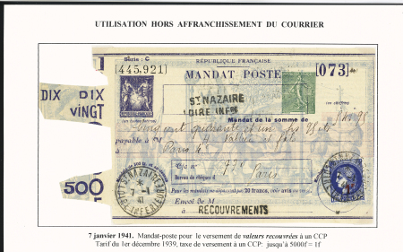 Entier postal mandat-poste Sage avec globe + Semeuse