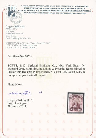 1867 Essay of the National Bank Note Co., New York