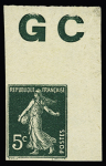 5c vert, non dentelé, CDF avec manchette GC + n°137, ND en bloc de 4 avec BDF avec millésime 7 de 1907 + n°137 bloc de 12 non dentelé. TB. Bel ensemble