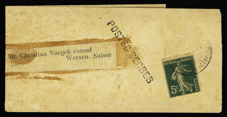 n°137 OBL CAD serbe de Corfou, à côté griffe "Postes serbes" sur bande de journal pour le consul serbe Voegeli à Weesen en Suisse. TB