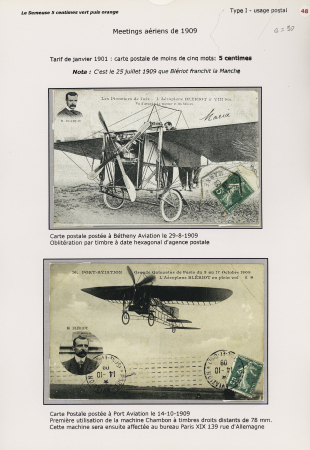 2 cartes postales thème Louis Blériot : n°137 OBL hex "Béthény-Aviation Marne" (1909) et n°137 OBL mécanique tiretée "Port-Aviation (Seine et Oise)" (14.10.1909). TB