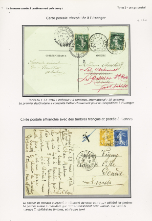 3 plis pour l'étranger (Tasmanie et Suisse) dont n°158 + 140 sur CP de Monaco, OBL à l'arrivée "Genève distr. Lettr." (1923). TB