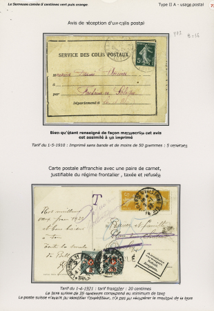 6 plis divers AFF avec des n°137 ou 158 de carnet dont n°140 + 158 en paires OBL CAD pneu ondulé "Paris 98 Bourse N" (1922) et un bloc de 10 de carnet du n°137 OBL CAD "C Paris C affranchissements" (1920). TB