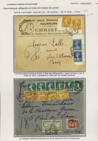 6 plis divers AFF avec des n°137 ou 158 de carnet dont n°140 + 158 en paires OBL CAD pneu ondulé "Paris 98 Bourse N" (1922) et un bloc de 10 de carnet du n°137 OBL CAD "C Paris C affranchissements" (1920). TB