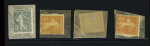 n°137 (2) et 158 (2) : 4 timbres monnaie en pochette de papier : "Au Bon Marché" - "Au Printemps" (2) et "Aux deux passages Lyon". Ensemble rare et TB
