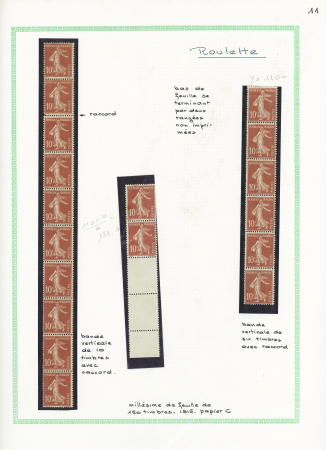 Ensemble spécialisé sur le 10c Semeuse camée rouge : paraoblitérés, millésimes, lettres (dont n°138 perforés "B.A") sur lettre à en-tête "La Buire Automobiles", roulettes sur raccords, entiers postaux, carnet A
