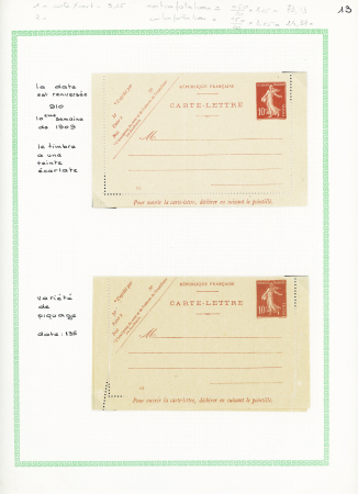 Ensemble spécialisé sur le 10c Semeuse camée rouge : paraoblitérés, millésimes, lettres (dont n°138 perforés "B.A") sur lettre à en-tête "La Buire Automobiles", roulettes sur raccords, entiers postaux, carnet A