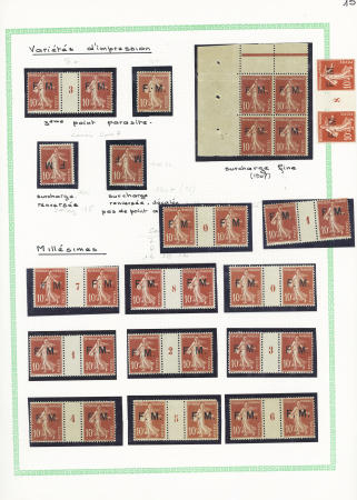 Ensemble spécialisé sur le 10c Semeuse camée rouge : paraoblitérés, millésimes, lettres (dont n°138 perforés "B.A") sur lettre à en-tête "La Buire Automobiles", roulettes sur raccords, entiers postaux, carnet A