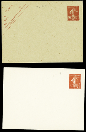 Ensemble spécialisé sur le 10c Semeuse camée rouge : paraoblitérés, millésimes, lettres (dont n°138 perforés "B.A") sur lettre à en-tête "La Buire Automobiles", roulettes sur raccords, entiers postaux, carnet A