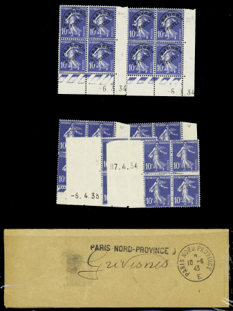 Ensemble spécialisé sur le 10c Semeuse camée rouge : paraoblitérés, millésimes, lettres (dont n°138 perforés "B.A") sur lettre à en-tête "La Buire Automobiles", roulettes sur raccords, entiers postaux, carnet A