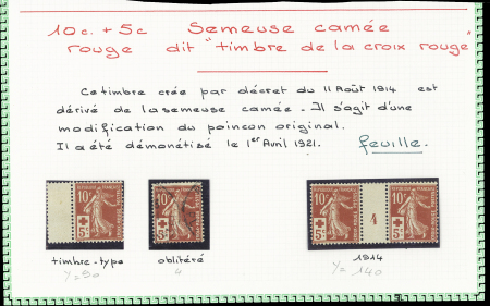 Ensemble spécialisé sur le 10c Semeuse camée rouge : paraoblitérés, millésimes, lettres (dont n°138 perforés "B.A") sur lettre à en-tête "La Buire Automobiles", roulettes sur raccords, entiers postaux, carnet A