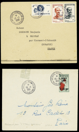 1950-1964, Lot de 5 lettres dont 3 avec timbres de