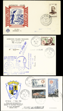 1950-1964, Lot de 5 lettres dont 3 avec timbres de