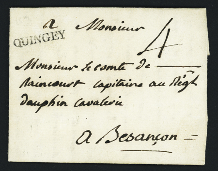 MP "Quingey" (L n°2 - 1788) sur lettre pour Besançon, très jolie frappe