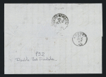 N°21 en paire + 22 OBL GC 2964 + T15 Pontarlier (25 oct 67) sur lettre au tarif frontalier en double port pour Couvet (Suisse) avec petite marque encadrée "PD" rouge. TB