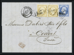 N°21 en paire + 22 OBL GC 2964 + T15 Pontarlier (25 oct 67) sur lettre au tarif frontalier en double port pour Couvet (Suisse) avec petite marque encadrée "PD" rouge. TB