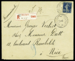 N°140 OBL CAD bilingue "Postes militaires Belgique 8" (1915) sur lettre en franchise avec étiquette de recommandation belge pour Nice. TB