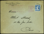 N°140 OBL CAD "Paris RP Départ" (1926) sur lettre avec EMA rouge A0060 à 40c (tarif durée 3 mois). TB