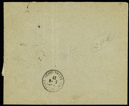 N°140, 6 pièces, OBL Paris 55 397 R des Pyrénées (1927) sur lettre recommandée pour Ballancourt (Seine et Oise). TB