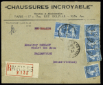 N°140, 6 pièces, OBL Paris 55 397 R des Pyrénées (1927) sur lettre recommandée pour Ballancourt (Seine et Oise). TB