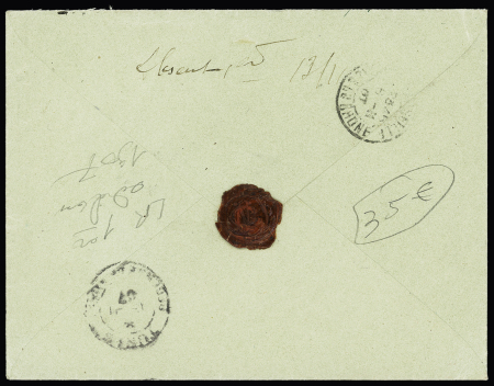 Env entier postal 15c semeuse lignée avec surcharge "taxe réduite à 0F10" avec n°140 OBL petit CAD type 15 (usage tardif) "Grasse (67)" (1907) en recommandée pour Tunis. TB