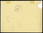 N°137 + 138 + 140 en paire interpanneau millésime 0 OBL Rouen (1910) sur lettre recommandée du 4ème échelon. TB