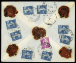 N°140, 8 pièces + n°281 OBL grand CAD horoplan "Paris 48 R. du Conservatoire" (1934) sur lettre en VD 2ème échelon (VD 180F). Usage tardif. TB