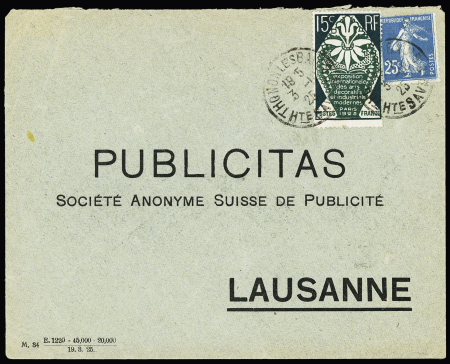 N°140 + 211 OBL Thonon les Bains (3.1.25) sur lettre au tarif frontalier pour Lausanne, trajet peu fréquent. TB