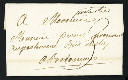 Marque manuscrite "Pontarlier" (1742 - L n°1) sur lettre pour Besançon, ind 14. TB