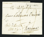 Lettre de Hanau (Allemagne) pour Beaune avec au verso marque manuscrite "Deb de Baume sur le Doubs. Bonne à Beaune Côte d'Or" (L n°3 - 1802). TB