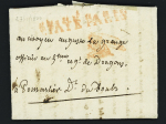 Lettre de Paris pour Pontarlier (1800) avec au verso marque rouge "Deb Pontarlier" (ind 19 en noir, non signalé par Pothion en rouge). L'une des 2 seules pièces vues en rouge. RR et TB