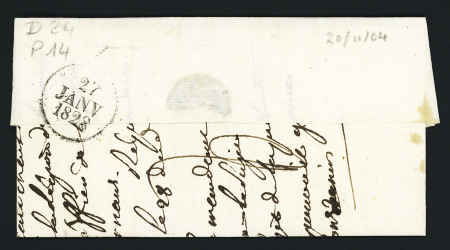 MP "P 24 P Ornans" (28 x 11mm - 1828) sur lettre pour Salins, ind 14, frappe superbe.